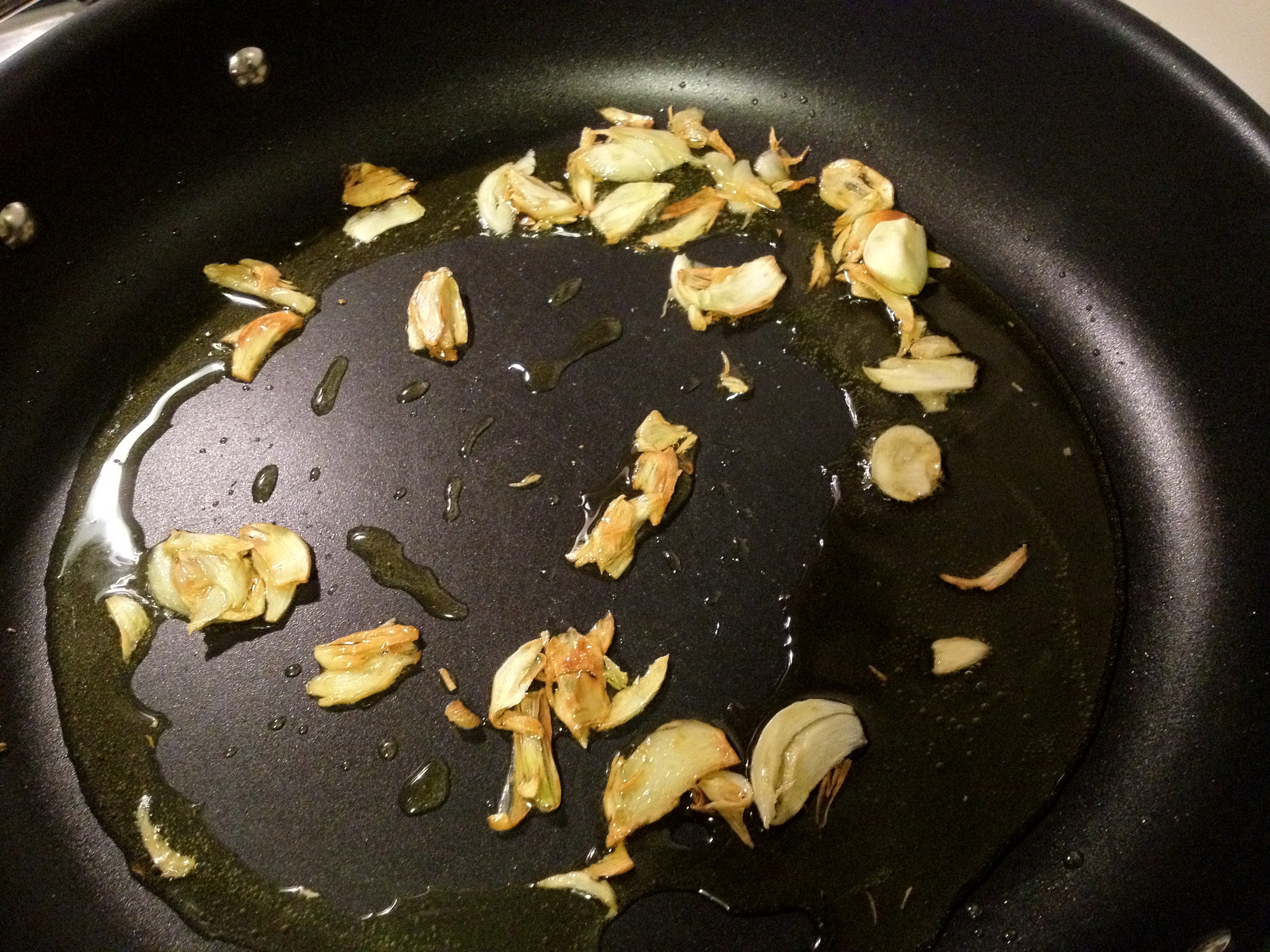 Sauteed garlic in pan.