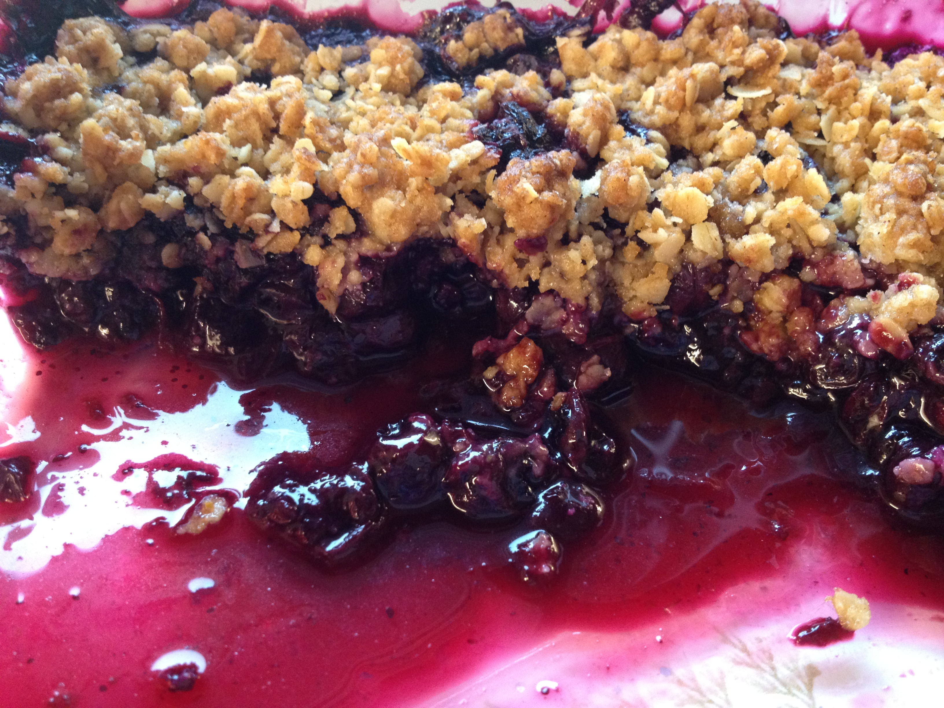 Blueberry crisp with an oatmeal topping.