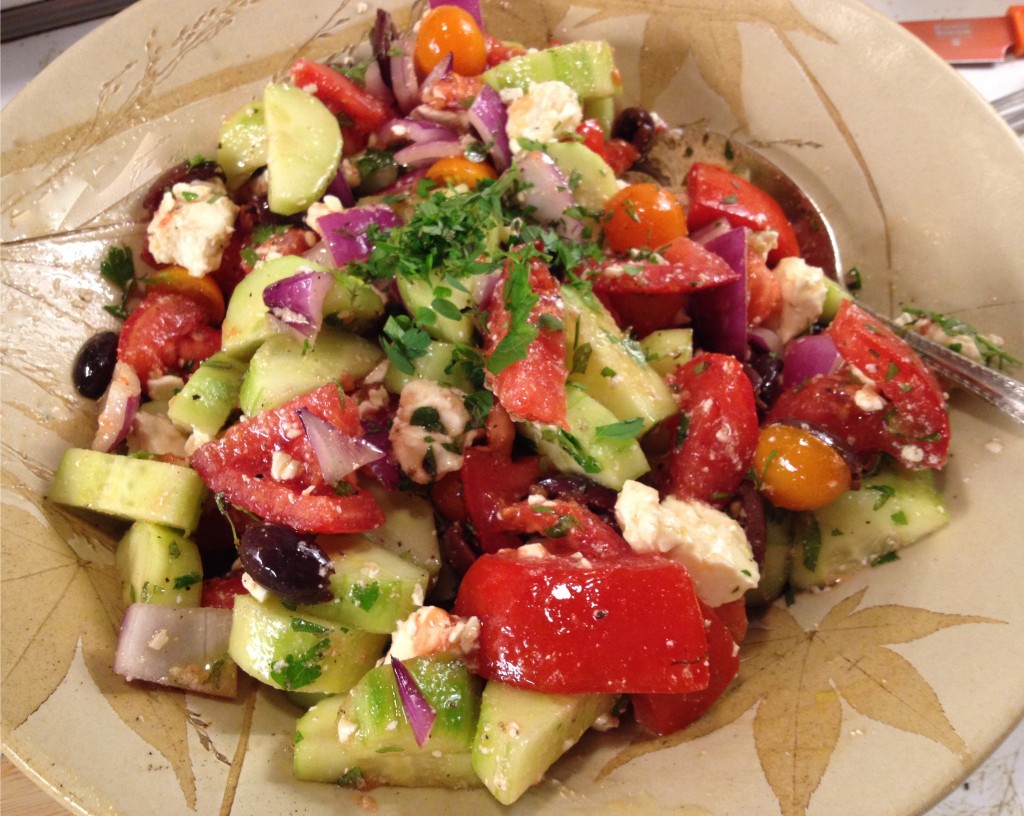 Greek Salad, salad with feta cheese tomatoes cucumbers greek