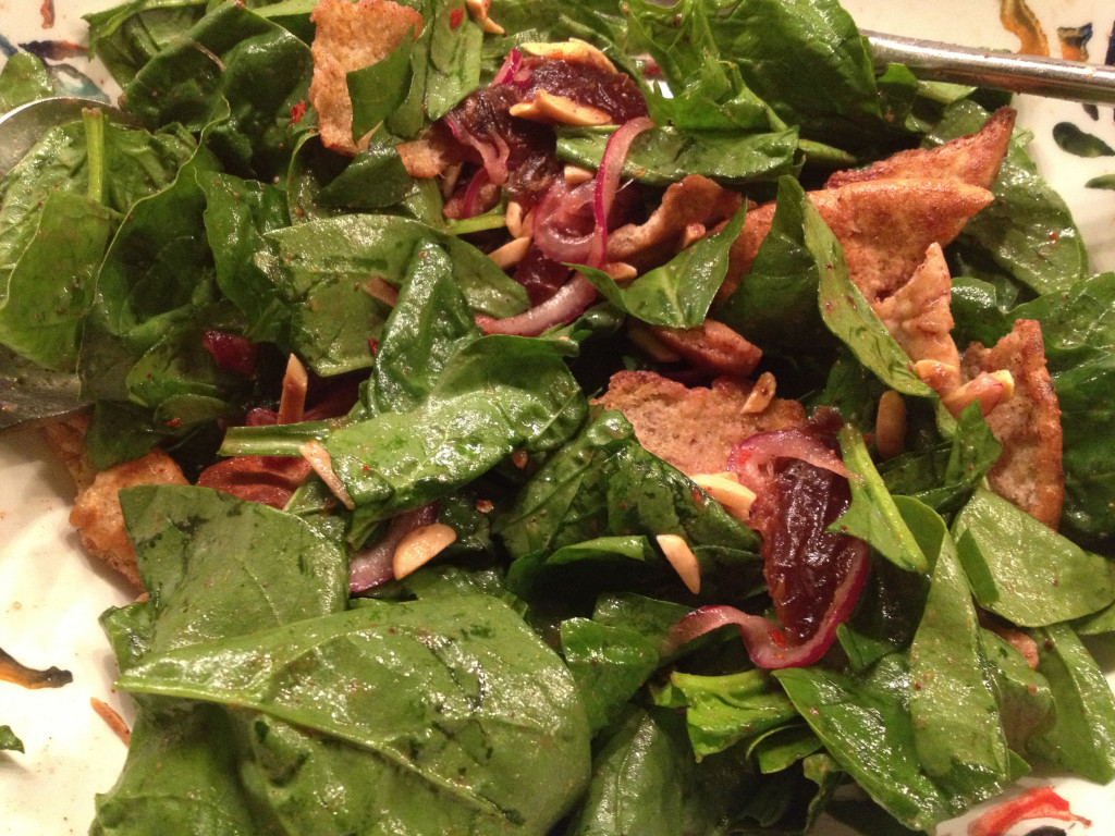 Spinach salad with dates & almonds.