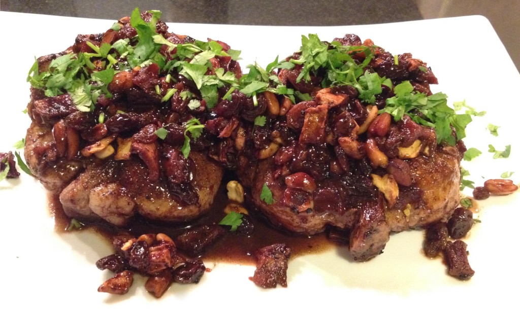 Chili Chocolate Pork Chops with Apple Aplenty - chops on a platter.