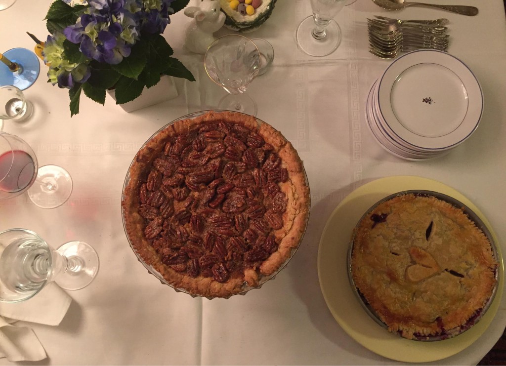 Beautiful pecan and blueberry pies for Easter dessert.
