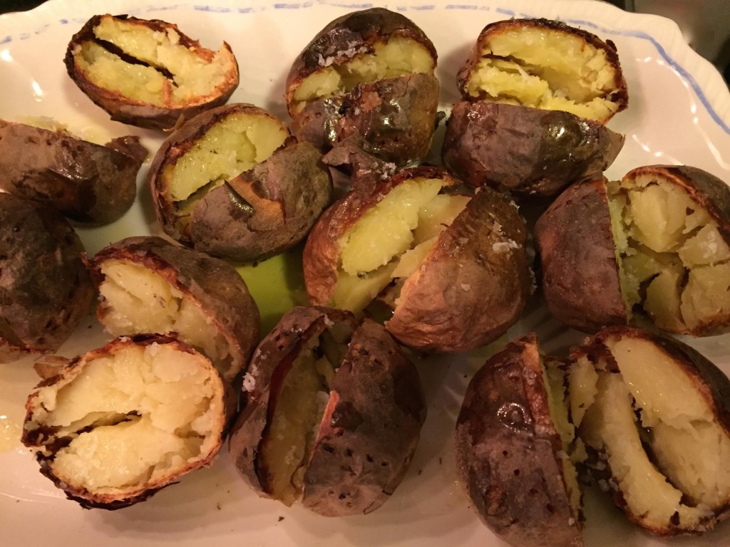Crispy baked Yukon Gold potatoes on a platter.