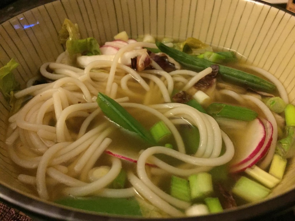 Savory Choice Vegetable Pho in a bowl with noodles.