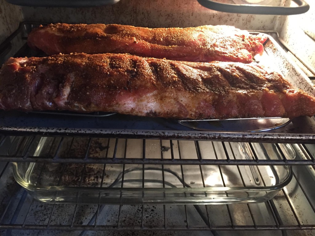 BBQ ribs in the oven.