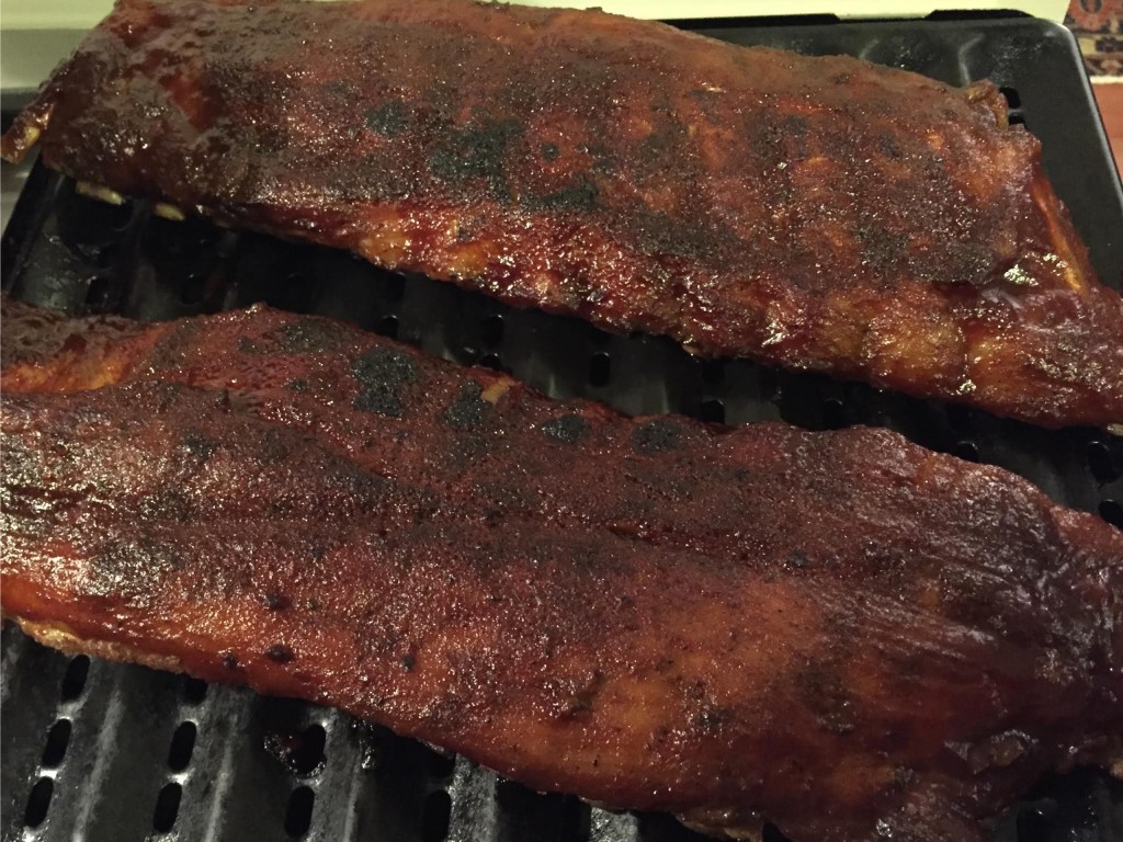 BBQ ribs on the broiler pan.