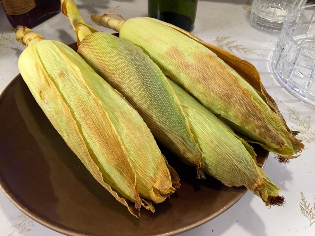 Corn on the cob out of the oven.
