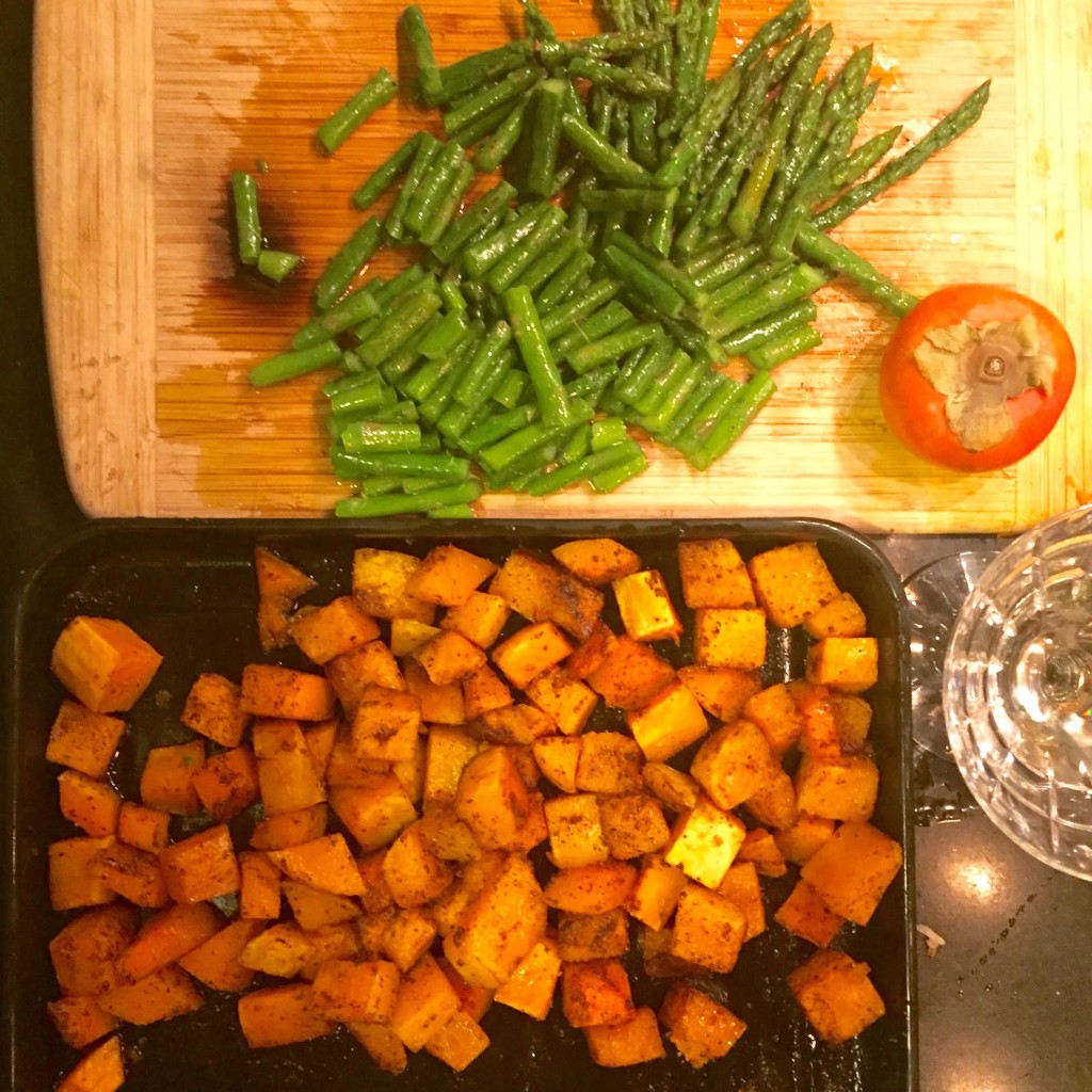 Leftover Turkey or Chicken with Butternut Squash, Asparagus and Persimmon - ingredients.