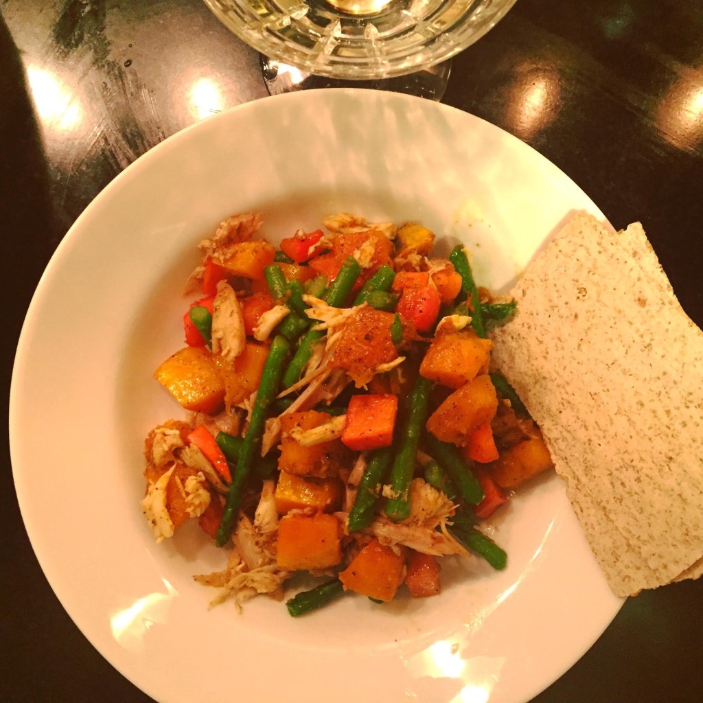 Leftover Turkey or Chicken with Butternut Squash, Asparagus and Persimmon - served up!