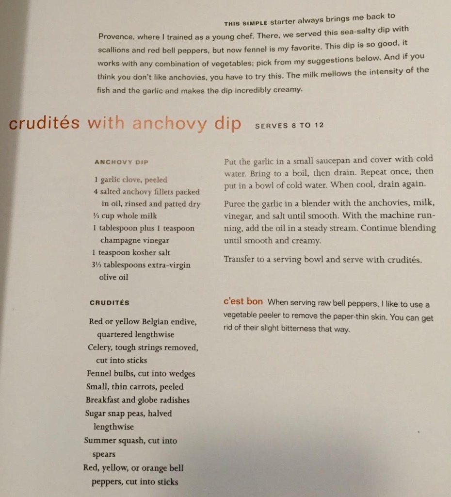 Jean-Georges Crudites with anchovy dip recipe.