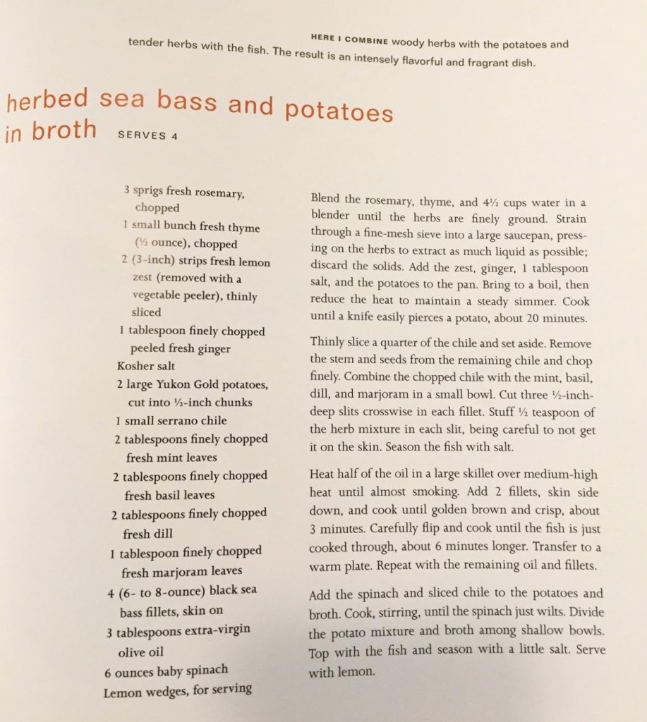 Jean-Georges Herbed sea bass and potatoes in broth recipe.