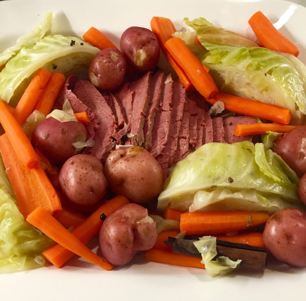 Corned beef and cabbage dinner for St. Patrick's Day dinner.