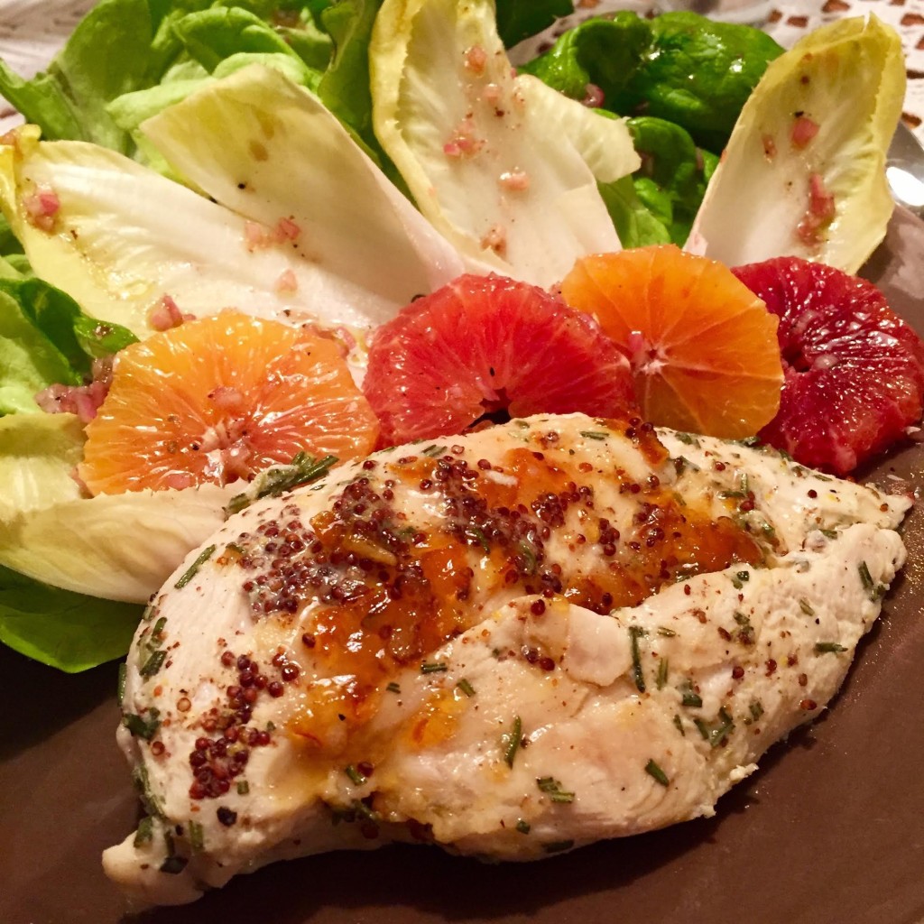Just Jan's Tangerine Marmalade finished chicken with endive and blood orange salad.