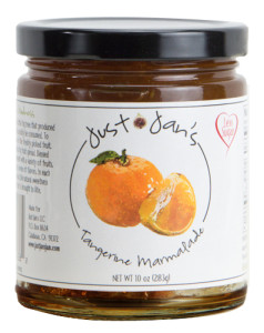Just Jan's Tangerine Marmalade in a jar.