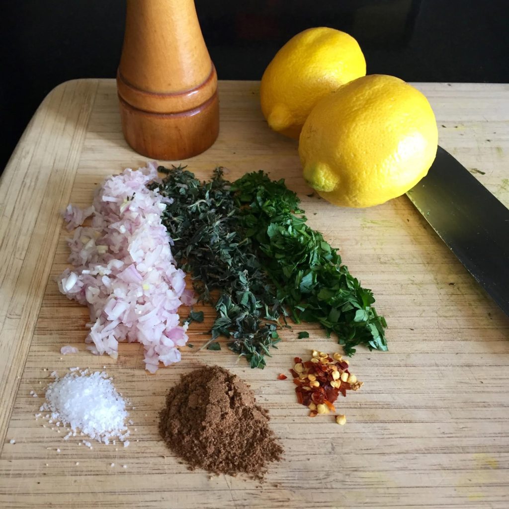 Ingredients for llemon scented pork sausage patties.