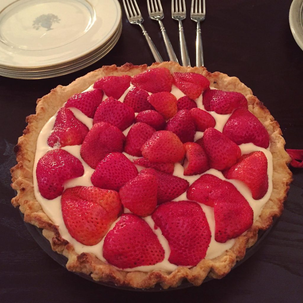English Provender Luxury Lemon Curd Chiffon pie - finished pie with strawberries on top.
