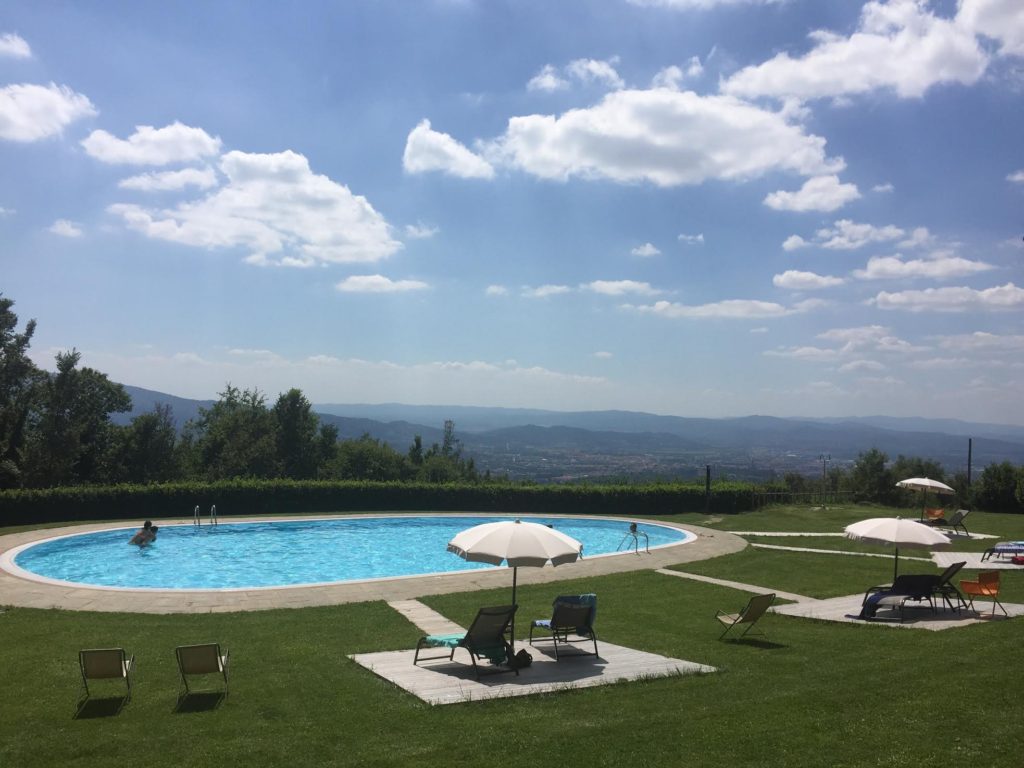 Hotel pool in Tuscany overlooking Arezzo.