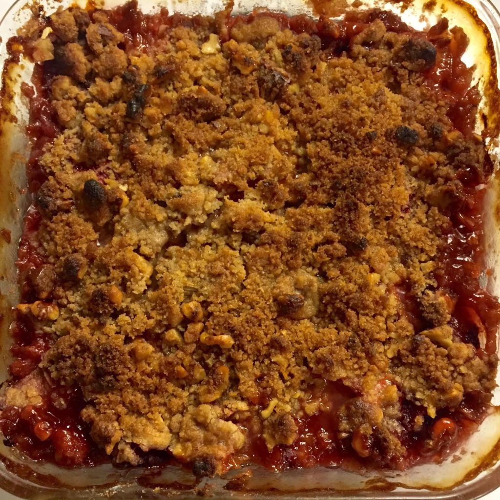 Strawberry and Rhubarb Crisp just out of the oven