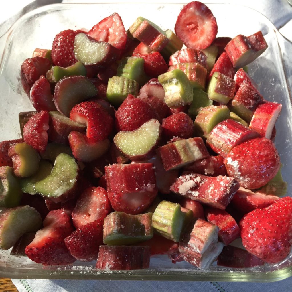 Strawberry and Rhubarb Crisp - raw fruit