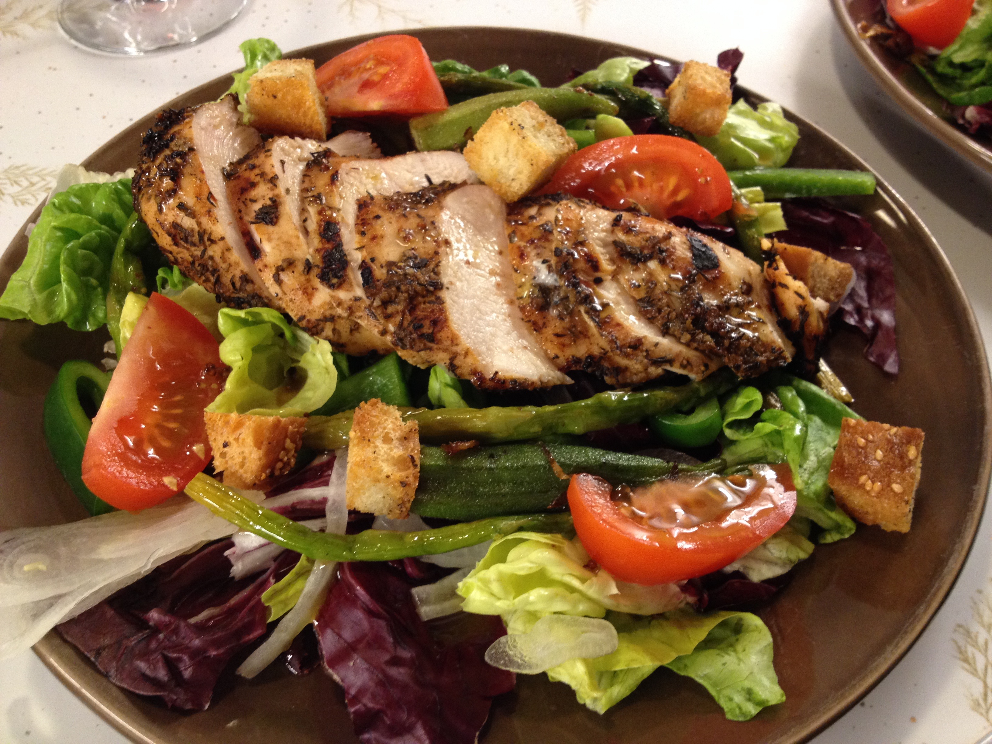 Spicy brined chicken salad on a plate 